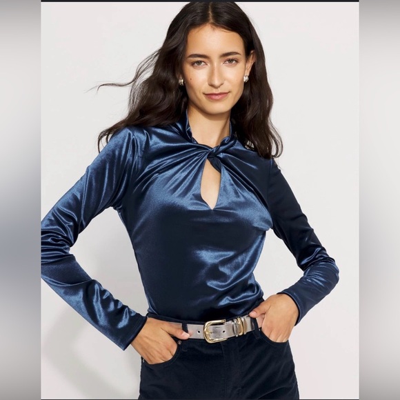 White House Black Market Tops - White House Black Market| NWT Forme Twist Neck Velvet Top-River Teal sz XL